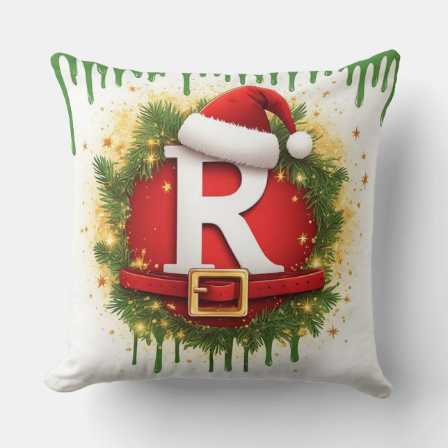 Julbrev R med tomteluva Holiday Present Kudde (Framsida)