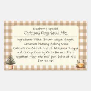 Julbringerbröd Mix Brown Gingham-etiketter Rektangulärt Klistermärke