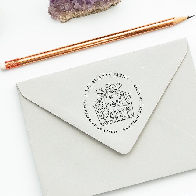 Julbrödbröd Julfest Returadress Självfärgande Stämpel (Christmas Gingerbread Holiday Party Return Address Self-inking Stamp)