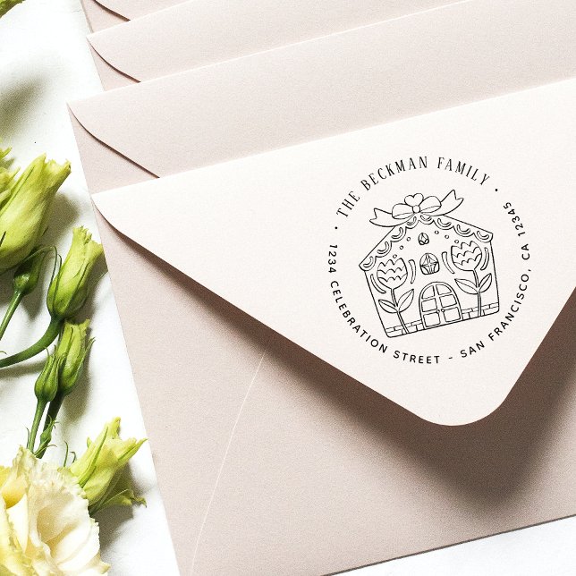 Julbrödbröd Julfest Returadress Stämpel (Christmas Gingerbread Holiday Party Return Address Rubber Stamp)