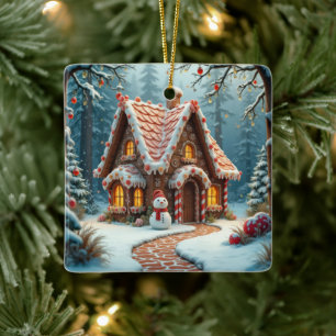 Julbrödbröd med Snögubbe Julgransprydnad Keramik