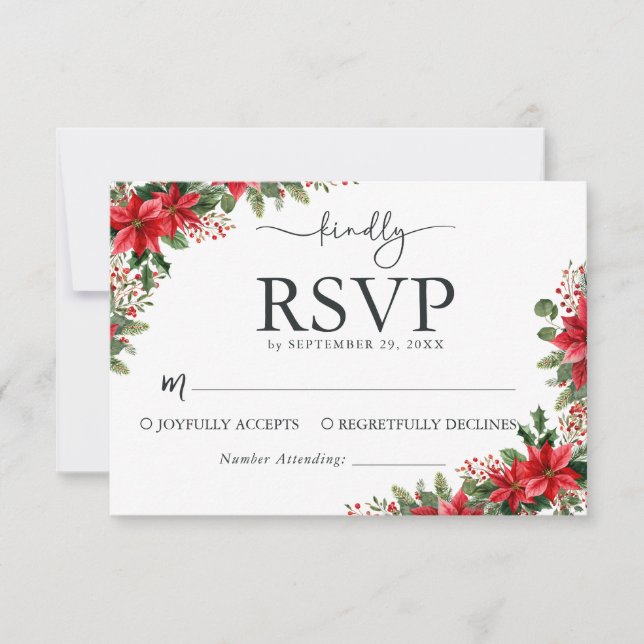 Julbröllop RSVP-kort med akvarellblommor OSA Kort (Framsida)