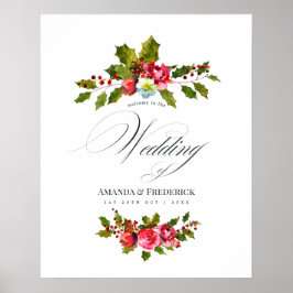 Julbröllops Blommig Järnek Vattenfärg Välkommen Poster