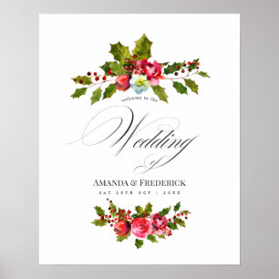 Julbröllops Blommig Järnek Vattenfärg Välkommen Poster