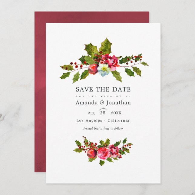 Julbröllops Holly Foto Spara Datumet (Fram/baksida)