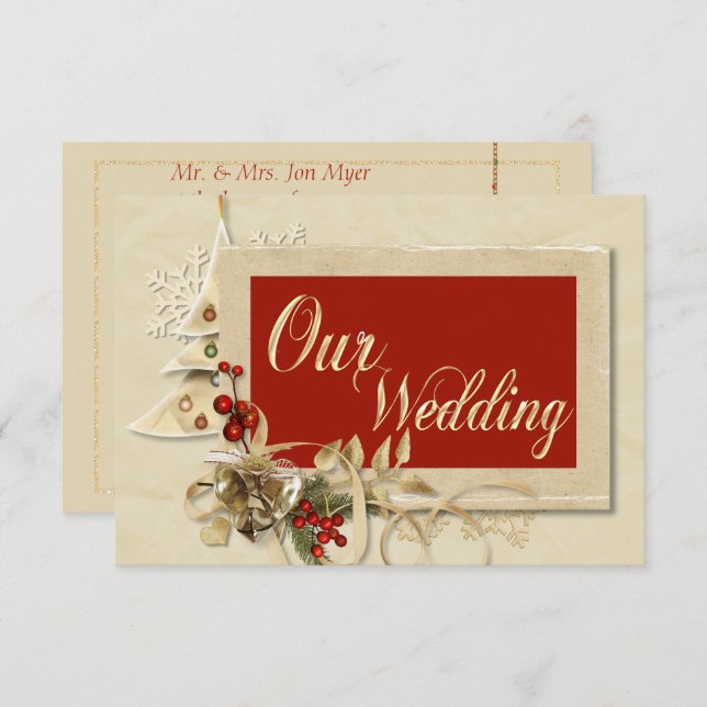 Julbröllopsinbjudan i Guld elegant Inbjudningar (Fram/baksida)