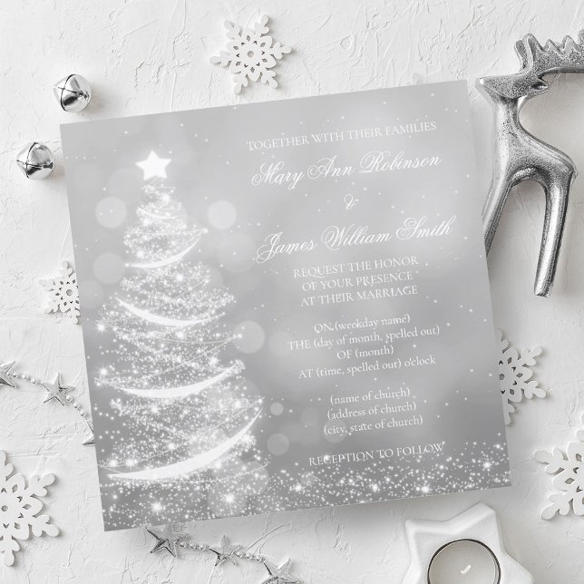 Julbröllopsinbjudan i Silver i elegant Inbjudningar (Elegant Silver Christmas Wedding Invitation)