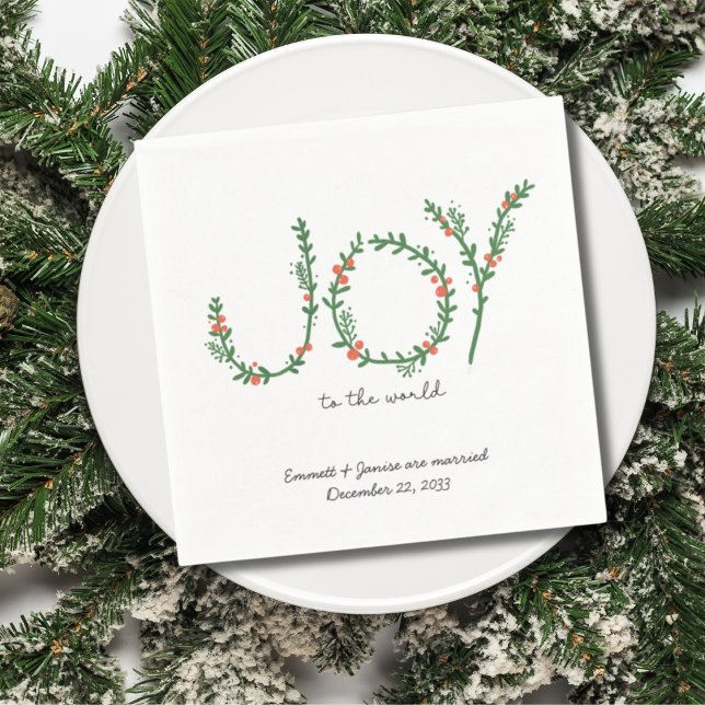 Julbröllopsservetter Anpassade Glädje åt världen Pappersservett (Christmas Wedding Napkins Custom Joy to the World
)