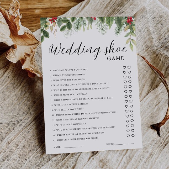 Julbröllopssko spel mall, minimalistisk  inbjudningar (Christmas Wedding Shoe Game Template, Minimalist Invitation)