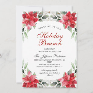 Julbrunch med röda julstjärnor och kristtorn inbjudningar