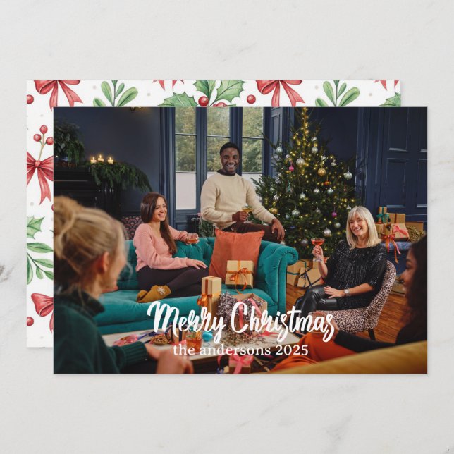 Julbrunt Blommigt Vattenfärg |God jul Julkort (Fram/baksida)