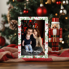 Julbrunt Blommigt Vattenfärg |God jul Julkort