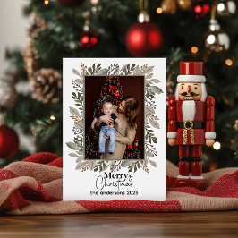 Julbrunt Blommigt Vattenfärg |God jul Julkort