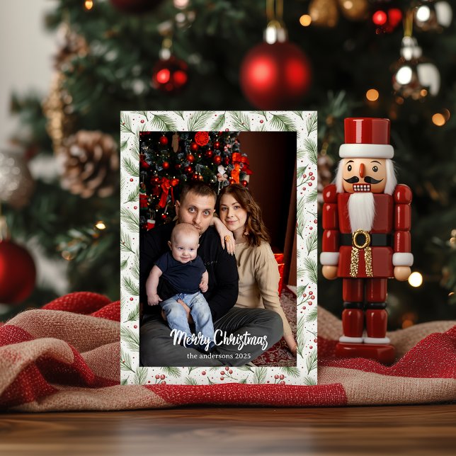 Julbrunt Blommigt Vattenfärg |God jul Julkort (Skapare uppladdad)