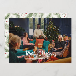 Julbrunt Blommigt Vattenfärg |God jul Julkort