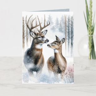 Julbuck och Doe Watercolor Helgkort