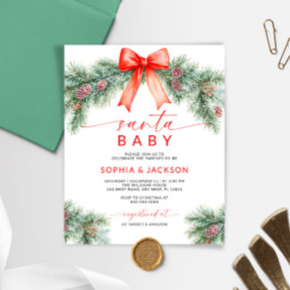 Julbudget Rödbåge Julen Tomte Bebis Shower Inbjuda