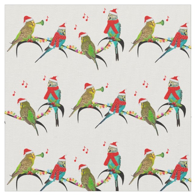 Julbudgie Frenzy Fabric (välj färg) Tyg (Närbild)