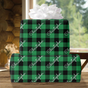 Julbuffalo-Grönt med anpassat namn Rustic Presentpapper