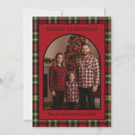 Julbuffel Röd Tartan Rutig Valv 1 Foto Julkort