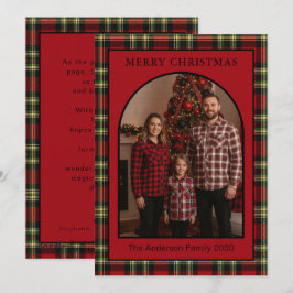 Julbuffel Röd Tartan Rutig Valv 1 Foto Julkort