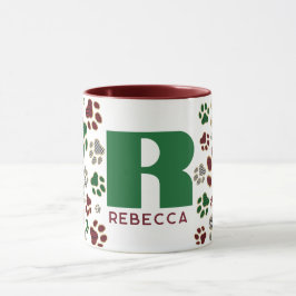 Julbuffelrutig hundfotsmonogram kop mugg