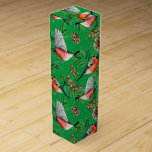 Julbullfink Presentask För Vinflaska<br><div class="desc">Festive helgdag-presentboxen har röda tjurfåglar med gräs-koner och evergreen grenar på gröntens bakgrund.</div>
