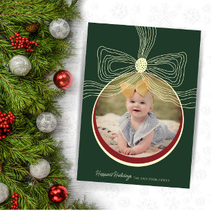 Julbult och Bow Grönt Red Photo Card Julkort