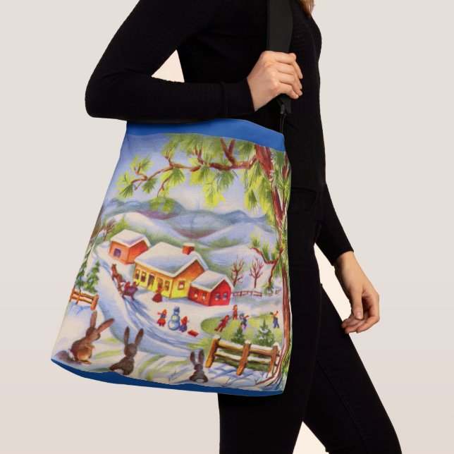 Julbunnier Vintage tittar på jul Axelväska (Närbild)