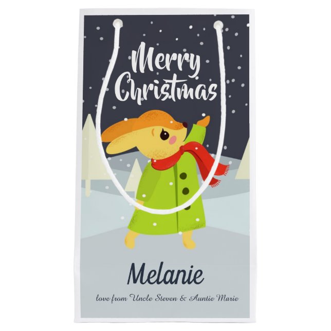 Julbunny Catching Snöflingor Cute (Framsidan)