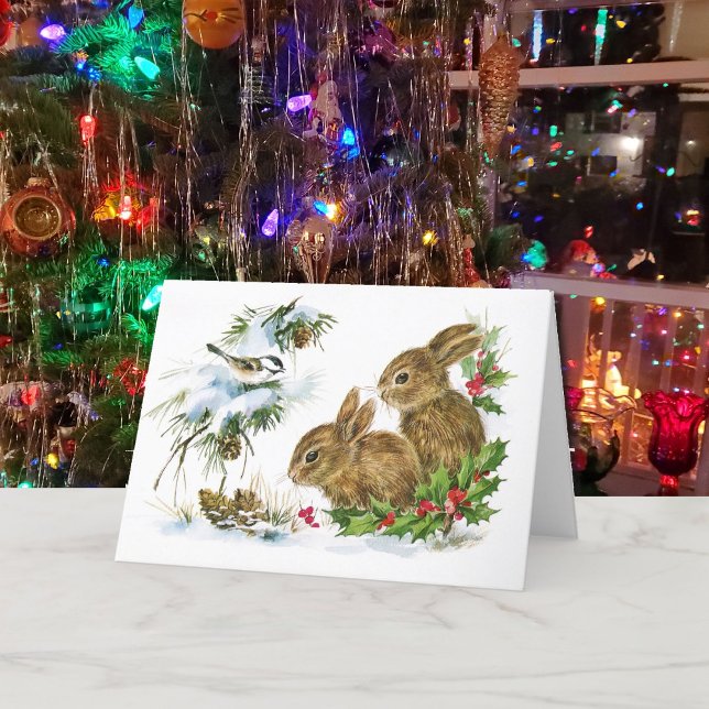 Julbunny Foxes & Chickadee Woodland Friends Helgkort (Skapare uppladdad)