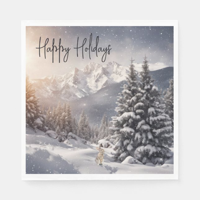 Julbunny i Snöflingor Pappersservett (Framsidan)