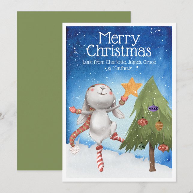 Julbunny-kanin Decoration Träd Snö Card Inbjudningar (Fram/baksida)