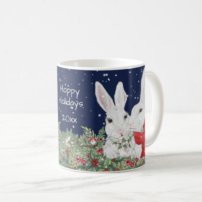 Julbunny Kanin Festive Winter Anpassningsbar Datum Kaffemugg (Framsida höger)