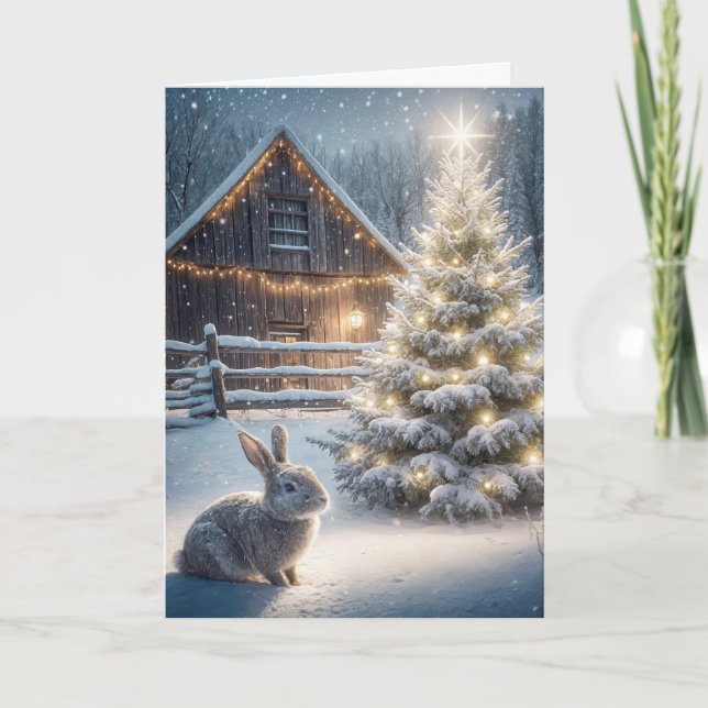 Julbunny med Glowing Träd och Barn Kort (Framsida)