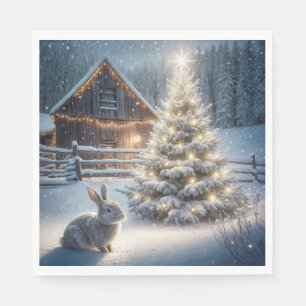 Julbunny med Glowing Träd och Barn Pappersservett