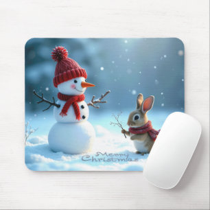 Julbunny med Snögubbe Musmatta