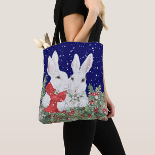 Julbunny Rabbit Älskare Cute Helgdag Winter Tygkasse