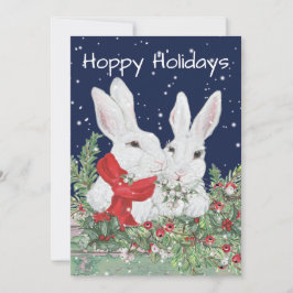 Julbunny Rabbit Cute Helgdag Holly Julkort