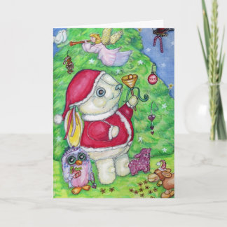 Julbunny Santa Cute Illustrated Hälsning Helgkort