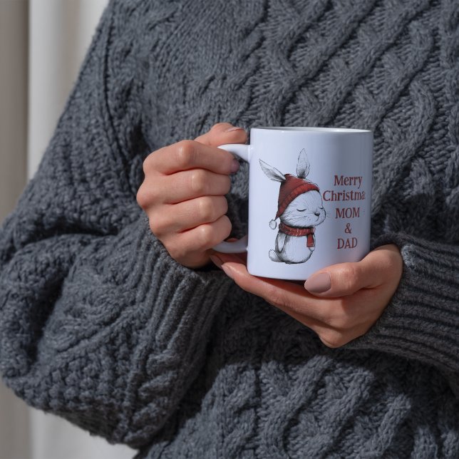Julbunny Scarf Santa Hat Kaffemugg (Skapare uppladdad)
