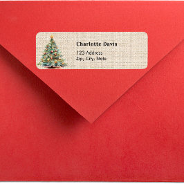 Julburlap beige träd, rustik returadress etikett