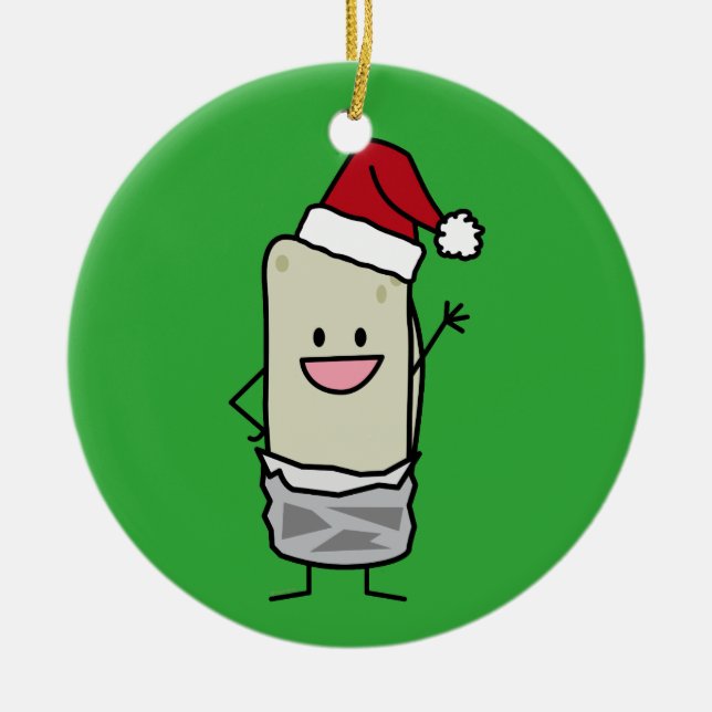 JulBurrito som vinkar helgdag för hejSanta hatt Julgransprydnad Keramik (Framsidan)