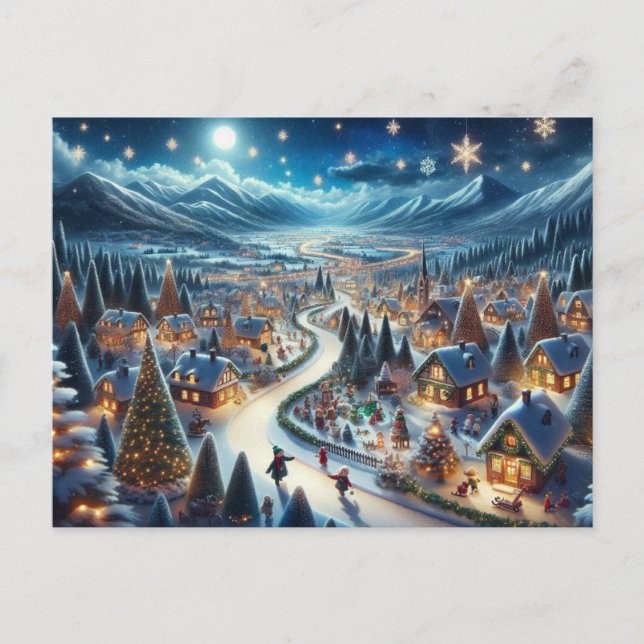 Julby Snölandskap Målning Vykort (Framsida)