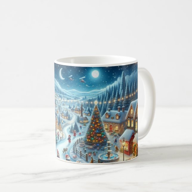 Julbymålning Snowy Scene Kaffemugg (Framsida höger)