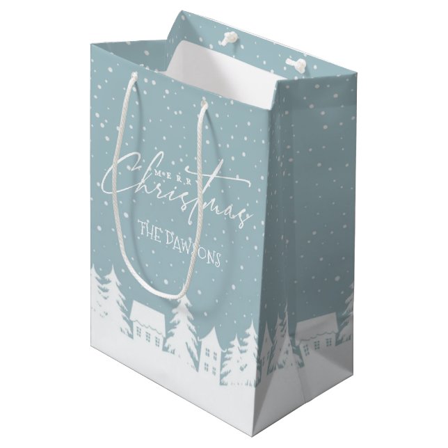 Julbyn Winter Snö Helgdag Gift Bag (Framsidan Vinklad)