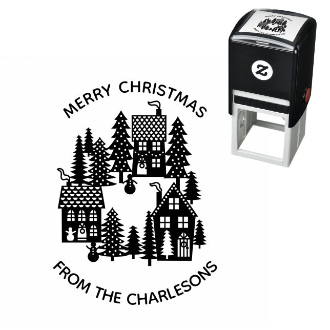 Julbyns Personlig Helgdag Självfärgande Stämpel (Christmas Village personalized holiday self inking stamp)