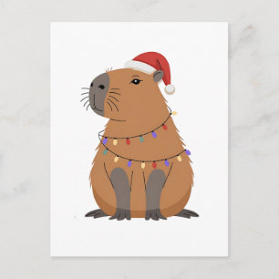 Julcapybara med tomteluva och Xmas-ljus Helg Vykort