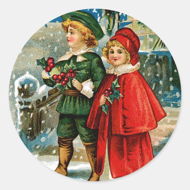 JulCarolers Runt Klistermärke (Framsida)