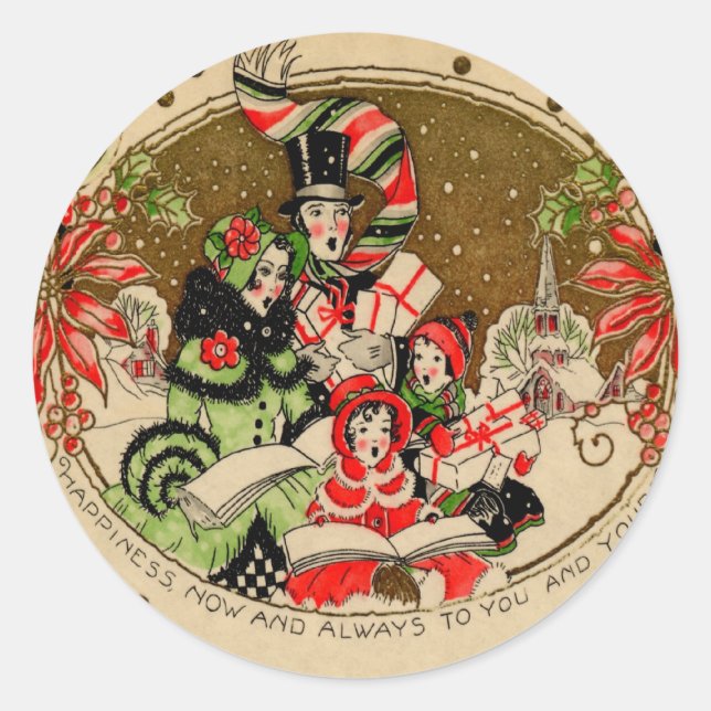 JulCarolers Runt Klistermärke (Framsida)